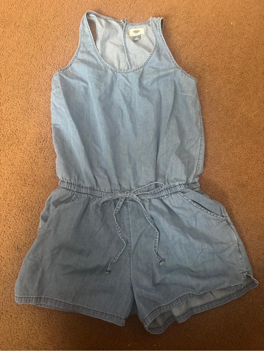 Old Navy Light Blue Denim Romper with Drawstring Waist